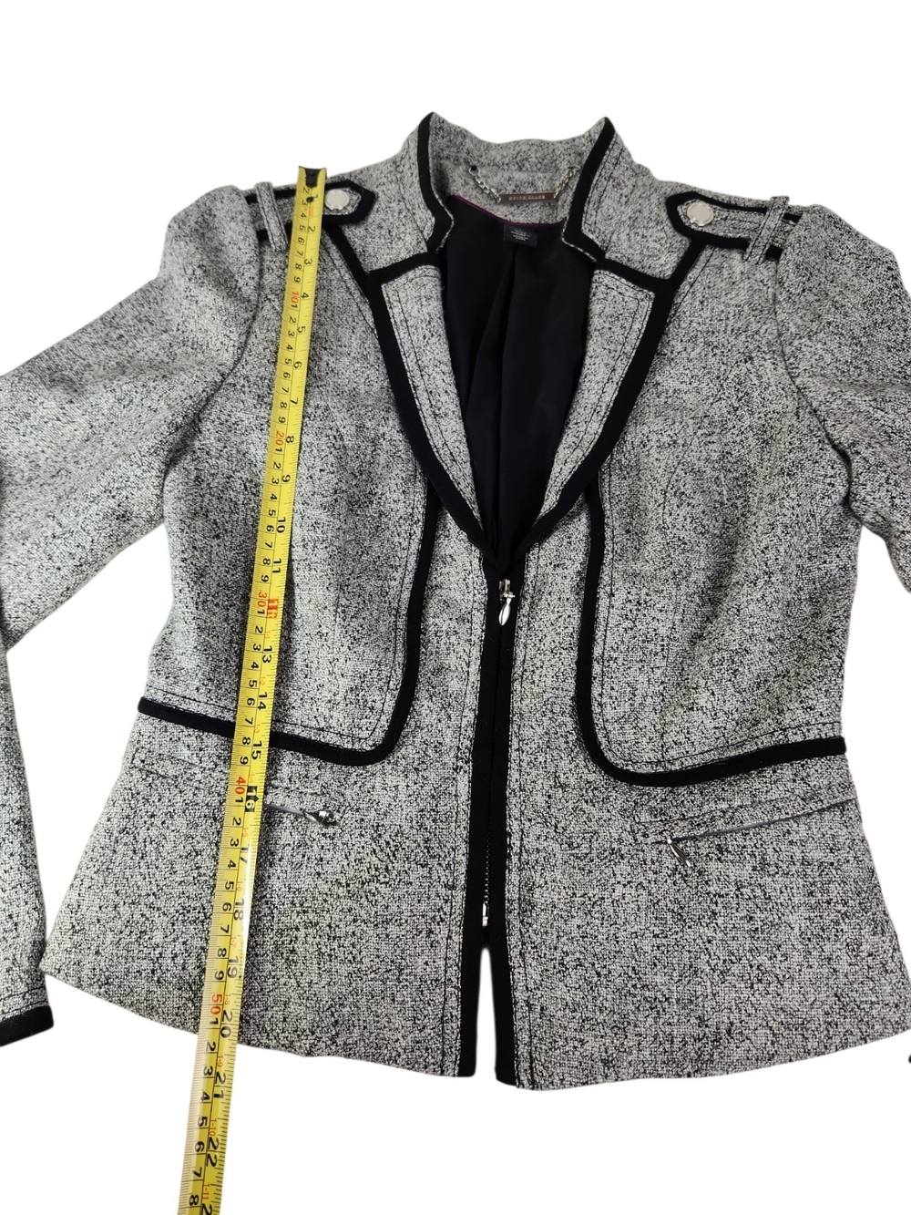 White House Black Market Gray/Black Zip Front Lined Jacket Piping Size 2 Moto - Picture 13 of 14